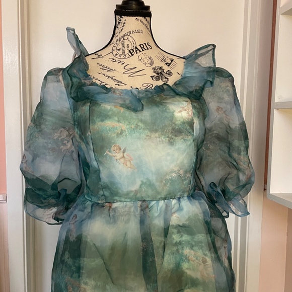 Angel Print Ruffle Trim Organza Dress - Picture 4 of 4